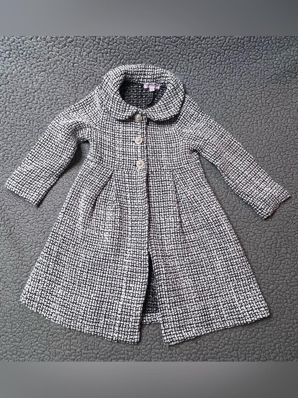 Chenault Girl Girls Tweed Long Overcoat Size 5 Black & White Button Front